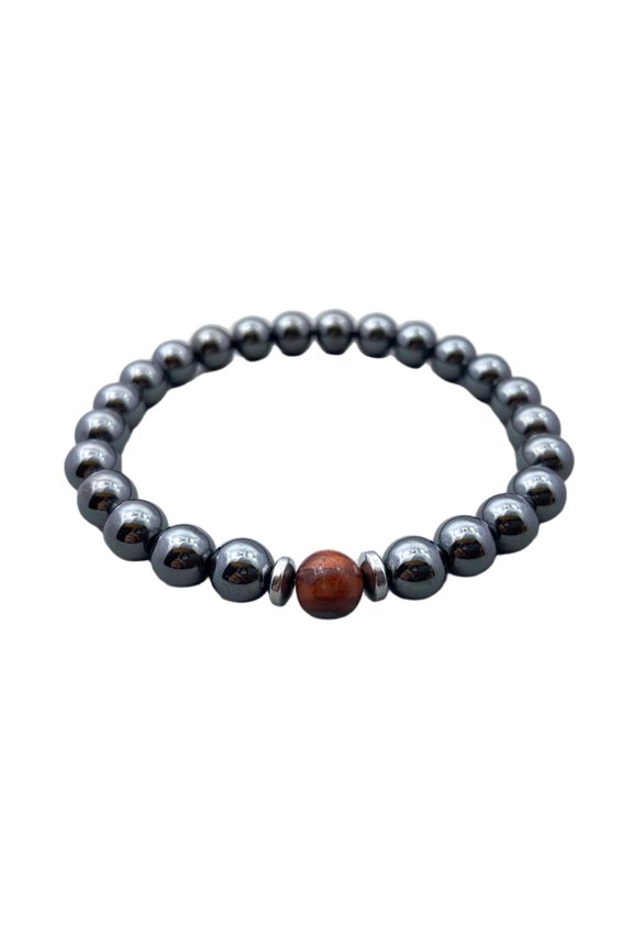 Natural Red Tigers Eye & Hematite 8mm Round Shape Smooth Cut Beads Stretchable Bracelet For Men & Women. Unisex Bracelet