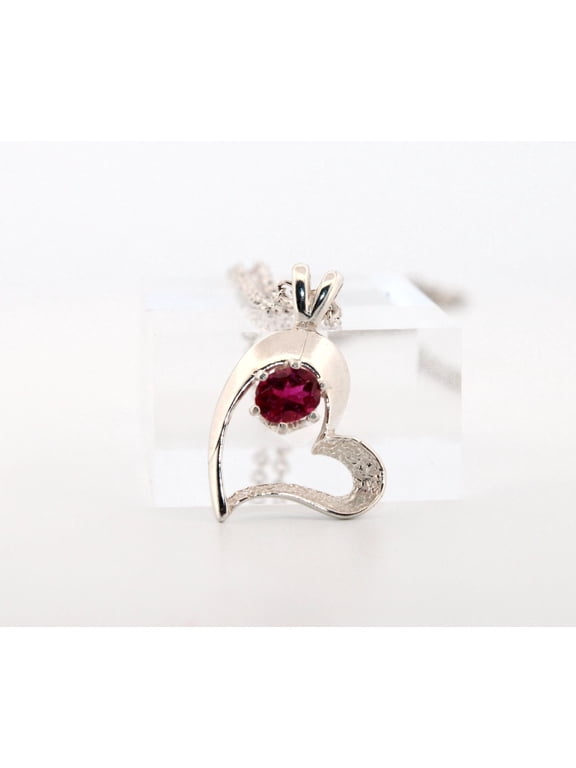 Natural Red Tourmaline Sterling Silver Heart Necklace NT244