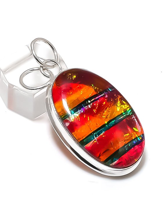 Natural Red Triplet Opal Gemstone 925 Sterling Silver Jewelry Pendant 2.09"