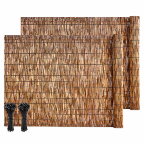 Natural Reed Fencing, 4 ft x 16.4 ft, 2 Pack Decorative Natural Reed Fencing Roll, Decorative Fence for Divider, Privacy Screen Panel Curtain for Balcony Patio Garden Backyard Outdoor, Brown