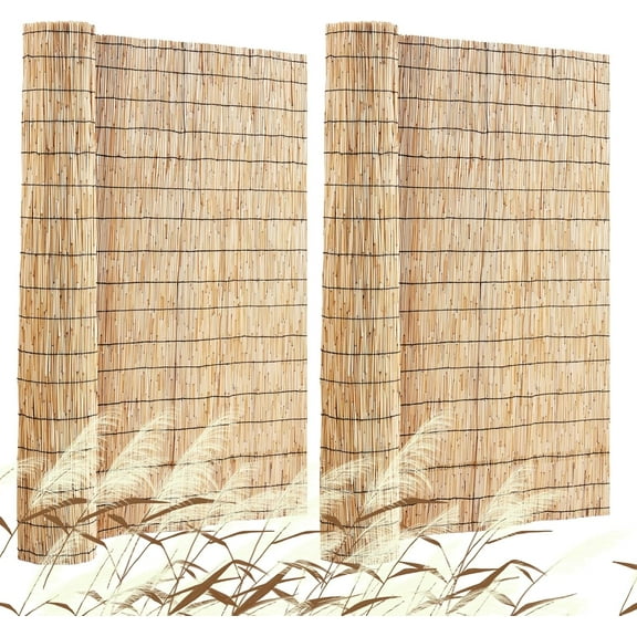 Natural Reed Fencing, 4 ft x 16.4 ft, 2 Pack Reed Screen Curtain Balcony Reed Fence Roll for Outdoor Backyard Patio, Decorative Fence for Backyard Garden Fencing Divider, Privacy Screen Panel