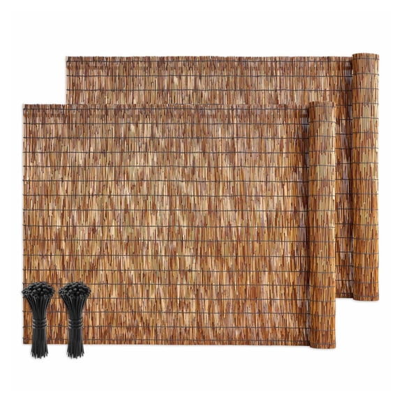 Natural Reed Fencing Roll, 4ft x 16.4ft (2 Pack) - Outdoor Privacy Screen, Decorative Garden Fence for Patio, Balcony, Backyard - Brown
