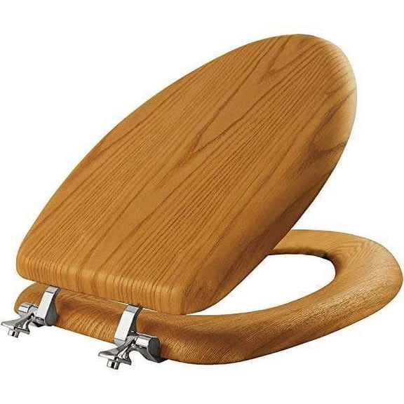 Mayfair Natural Reflections Toilet Seat Elongated - Oak Wood Veneer, Chrome Hinges, Brown  Standard Mounting Hardware, Drop-In Replacement