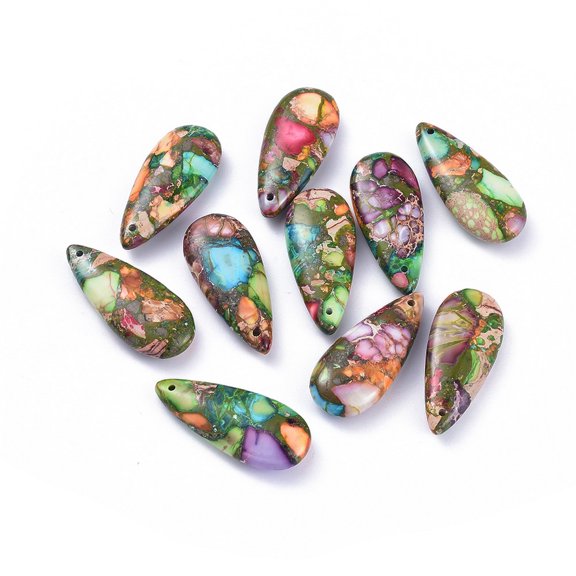 Natural Regalite/Imperial Jasper/Sea Sediment Jasper Pendants Drop 35x15x6.5mm Hole: 1.2mm Material Natural Regalite
