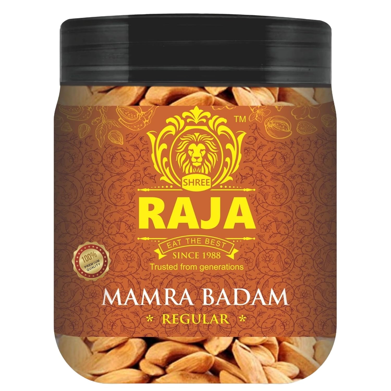 Natural Regular Mamra Almonds (Badam) By Shree Raja 750gm, (250gm * Pack Of 3) | Rich In Protein Almonds Nuts Good For Bones Health | 26.4 Ounce | Jar Pack