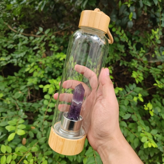 Natural Reiki Quartz Crystal Glass Water Bottle Tower Wand Point Obelisk Healing