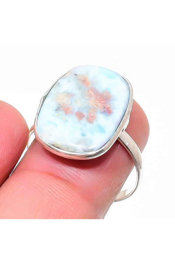 Natural Republic Larimar 925 Sterling Silver Jewelry Ring Size Adjustable
