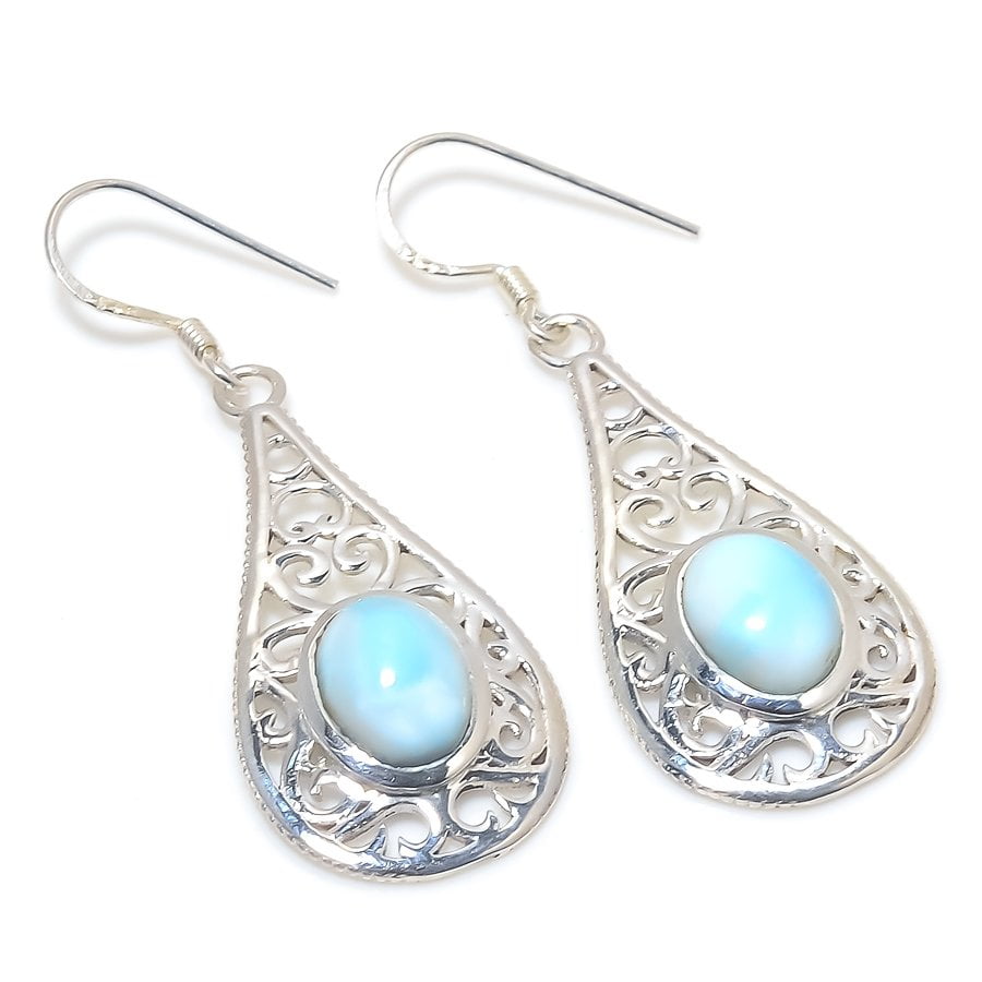 DIVINESILVERUSAINC Natural Republic Larimar Gemstone 925 Solid Sterling Silver Earring 1.75"