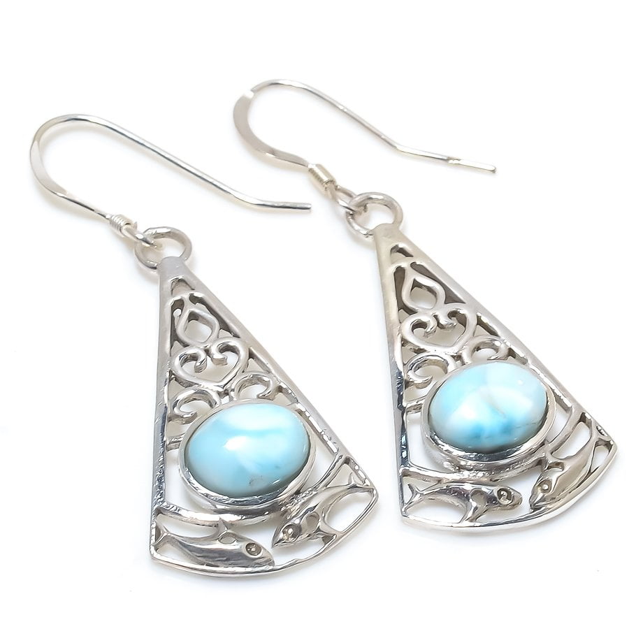 DIVINESILVERUSAINC Natural Republic Larimar Gemstone 925 Solid Sterling Silver Gift Earring 2"