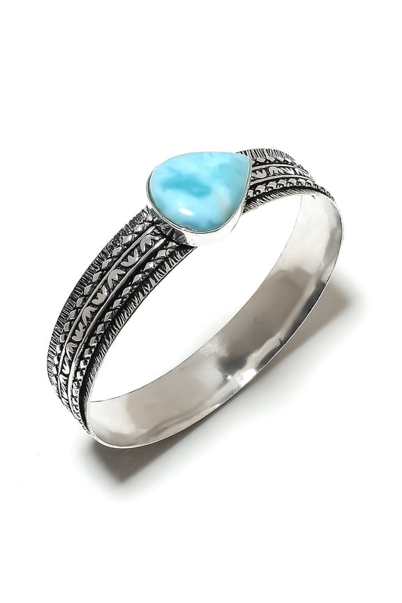 Natural Republic Larimar Gemstone 925 Sterling Silver Cuff Bangle 7.5"