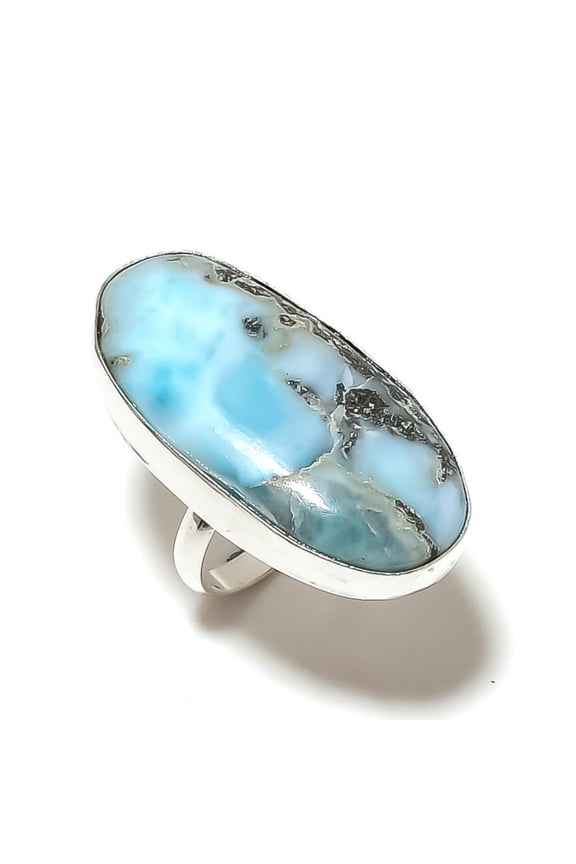 Natural Republic Larimar Gemstone 925 Sterling Silver Gift Ring Size 8.5