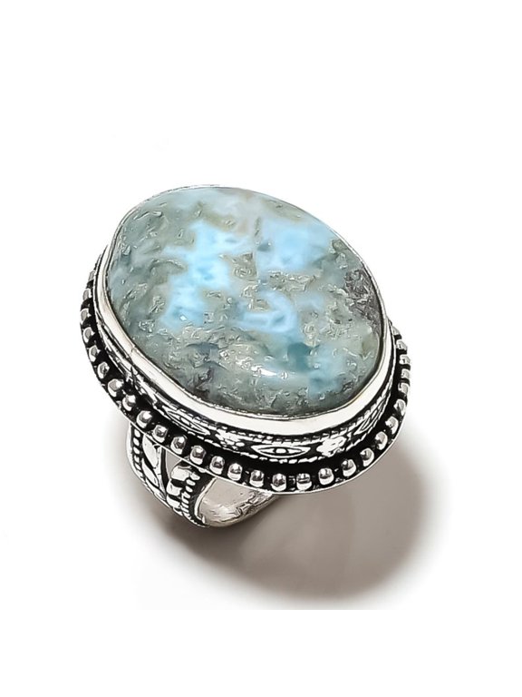 Natural Republic Larimar Gemstone 925 Sterling Silver Gift Ring Size 8