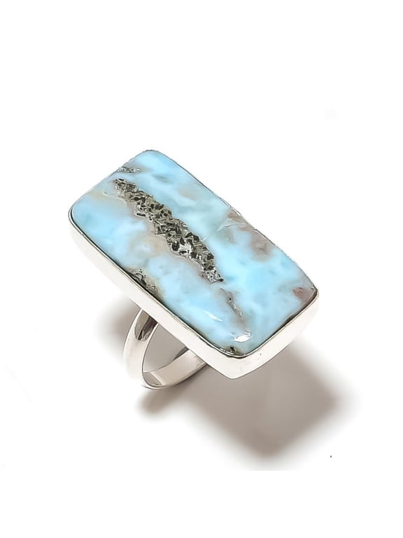 Natural Republic Larimar Gemstone 925 Sterling Silver Gift Ring Size 8