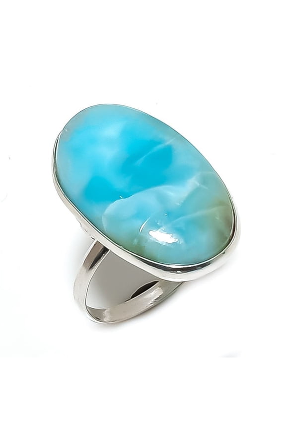 Natural Republic Larimar Gemstone 925 Sterling Silver Jewelry Ring Size 7.5