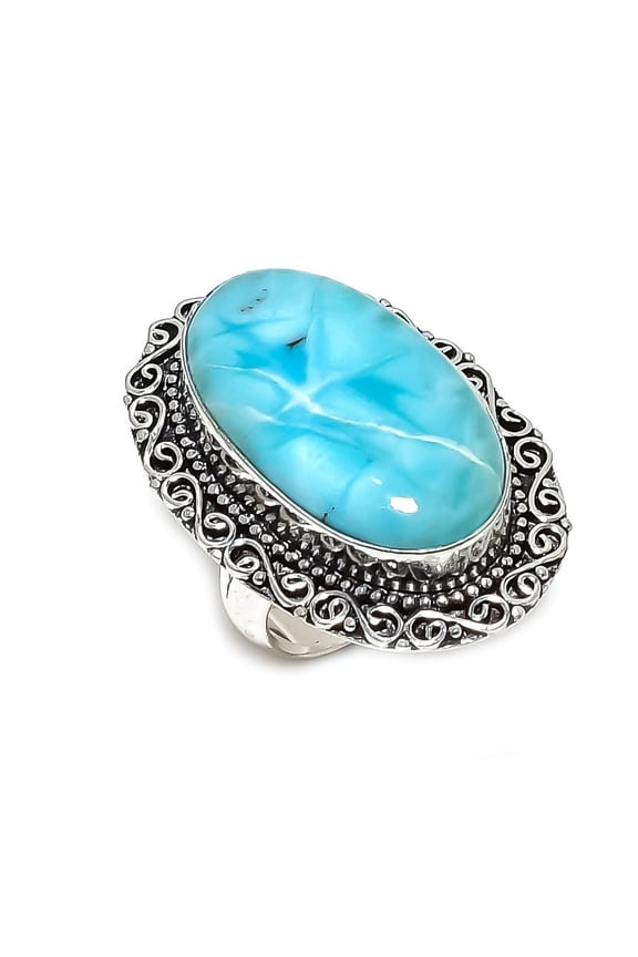 Natural Republic Larimar Gemstone 925 Sterling Silver Jewelry Ring Size 7