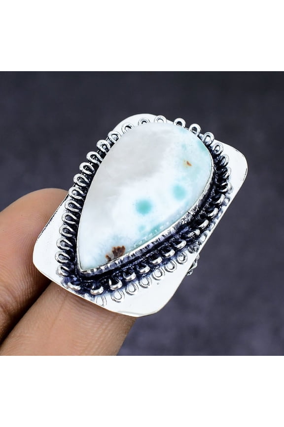 Natural Republic Larimar Gemstone 925 Sterling Silver Jewelry Ring Size 7
