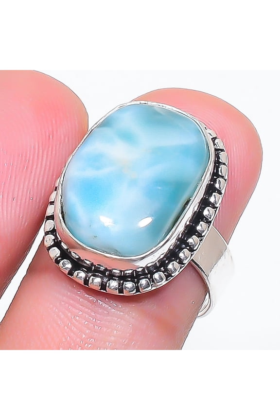 Natural Republic Larimar Gemstone 925 Sterling Silver Jewelry Ring Size 7