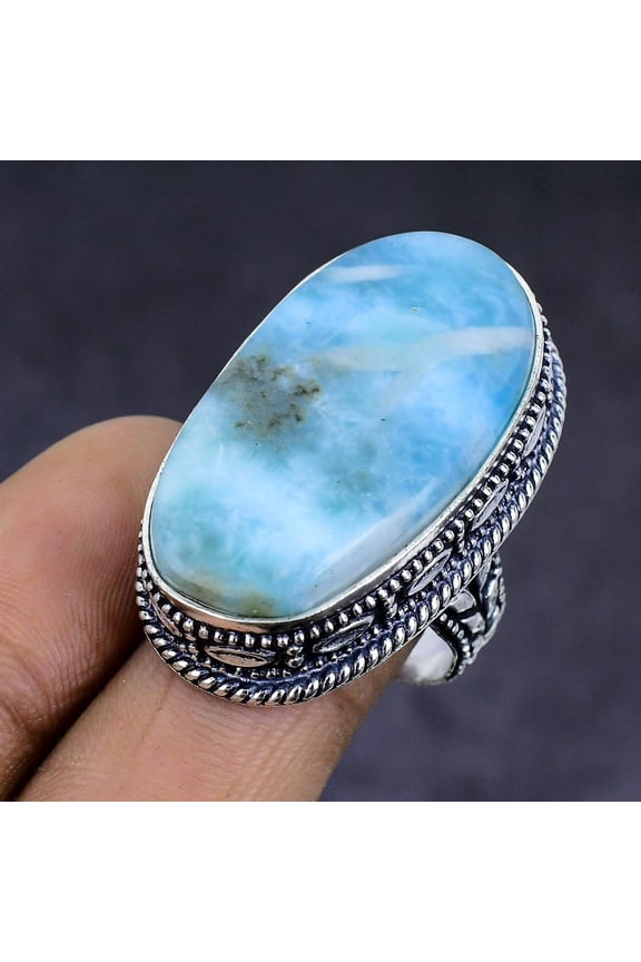 Natural Republic Larimar Gemstone 925 Sterling Silver Jewelry Ring Size 8