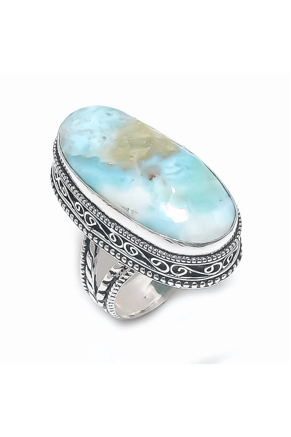 Natural Republic Larimar Gemstone 925 Sterling Silver Jewelry Ring Size 9