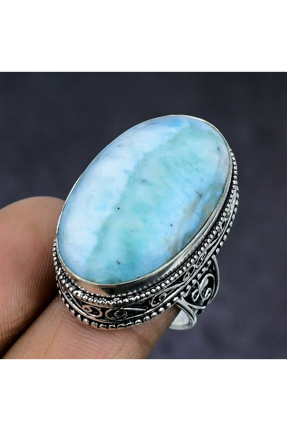 Natural Republic Larimar Gemstone 925 Sterling Silver Ring Size 6.5
