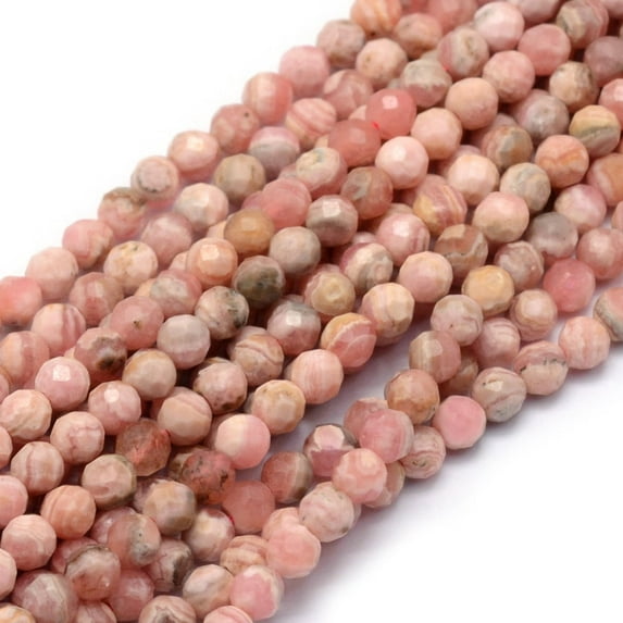Natural Rhodochrosite Beads Strands Faceted Round 2.5~3mm Hole: 0.5mm