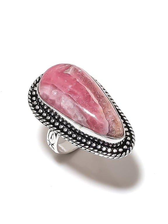 Natural Rhodochrosite Gemstone Handmade 925 Sterling Silver Ring Size 7