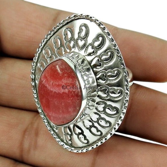 Natural Rhodochrosite Gemstone Ring, Real 925k Sterling Silver Ring, Women's Signet Ring, Pinky Ring, Women's Designer Handmade Ring, Proposal Ring, Gifts For Women (rhodochrosite, 7)