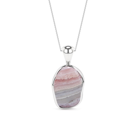 Natural Rhodochrosite Rough Shape Pendant Necklace in Sterling Silver for Women with 18" Adj. Chain, October, November Birthstone Jewelry for Her Birthday, Wedding Anniversary, Christmas, Mothers Day