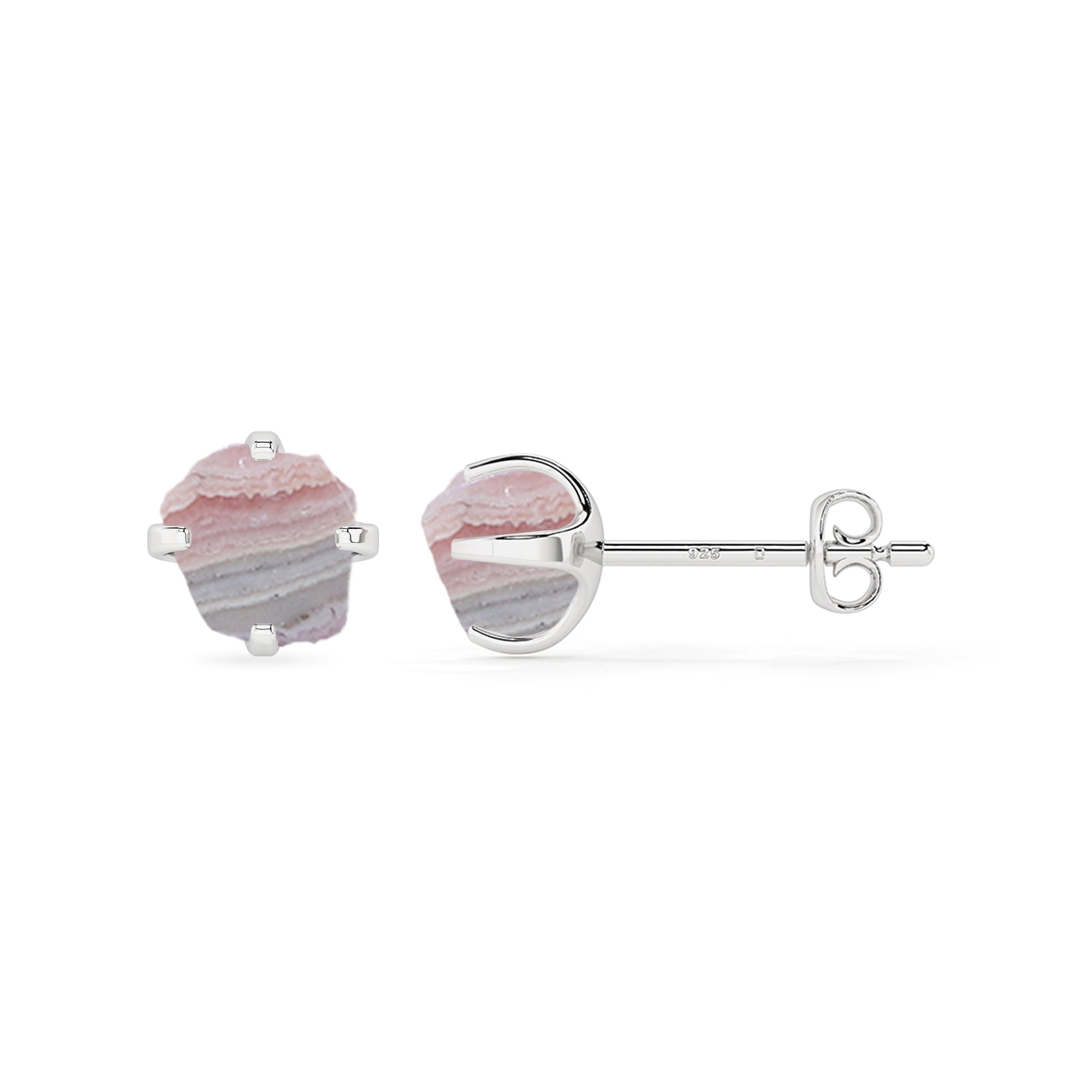 Natural Rhodochrosite Rough Shape Stud Earrings in Sterling Silver for Women, October, November Birthstone Jewelry for Her Birthday, Wedding Anniversary, Christmas, Mothers Day