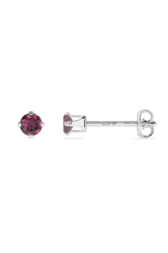 Natural Rhodolite Garnet Round Shape Stud Earrings in Sterling Silver for Women, January Birthstone Jewelry for Her Birthday, Wedding Anniversary, Christmas, Mothers Day