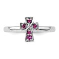 thumbnail image 1 of Natural Rhodolite Garnet Silver Stackable Cross Ring, 1 of 8