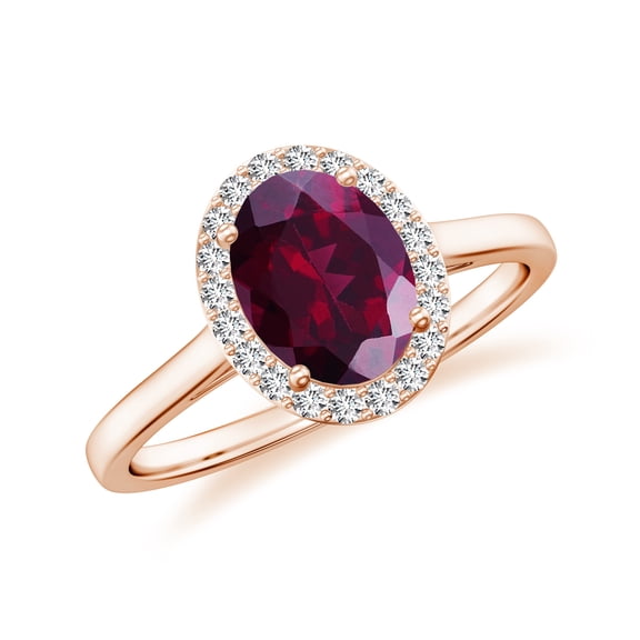 Natural Rhodolite Halo Engagement Ring with Moissanite in Rose Gold Plated/ 925 Sterling Silver| Oval Shaped June Birthstone, Birthday, Anniversary, Wedding Jewelry, Ring Size 6