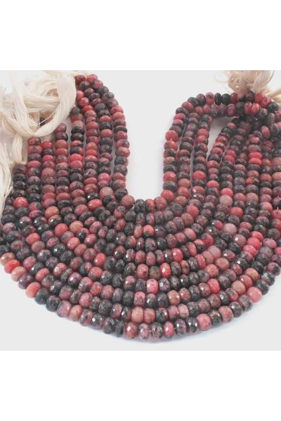 Natural Rhodonite Beads Faceted Rondelle Briolette 7mm-8mm Strand for Jewelry Making Wire Wrapping DIY Bracelets Necklaces Beading Supplies