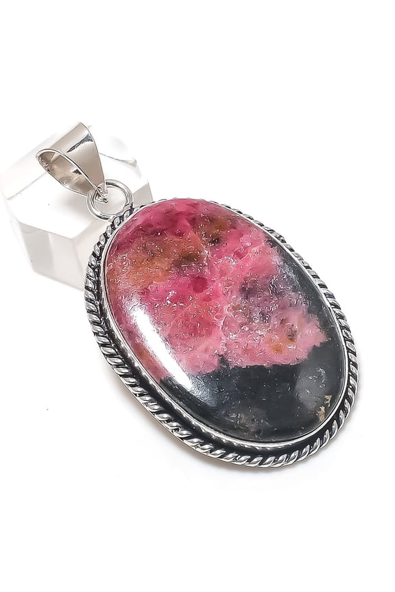Natural Rhodonite Gemstone 925 Sterling Silver Jewelry Pendant 2.29"