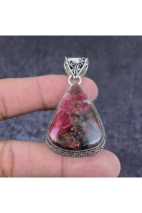 Natural Rhodonite Gemstone Handmade 925 Sterling Silver Gift Pendant 2.17"