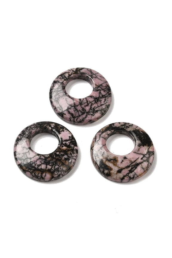 Natural Rhodonite Pendants Donut/Pi Disc Charms 27.5~28x4.5~5.5mm DIY