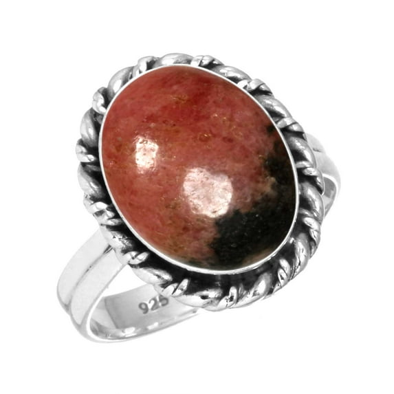 Natural Rhodonite Ring 925 Sterling Silver Handmade Jewelry