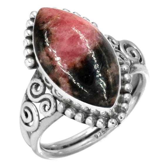 Natural Rhodonite Ring 925 Sterling Silver Handmade Jewelry