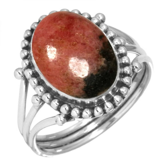 Natural Rhodonite Ring 925 Sterling Silver Handmade Jewelry
