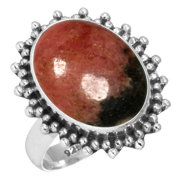 Natural Rhodonite Ring 925 Sterling Silver Handmade Jewelry