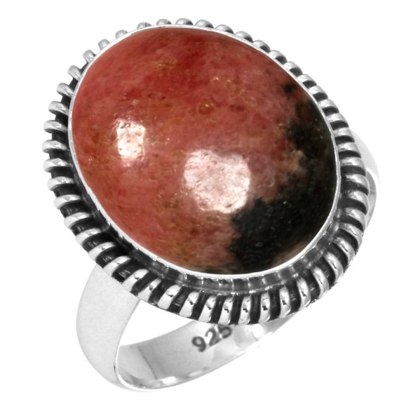 Natural Rhodonite Women Jewelry 925 Sterling Silver Ring