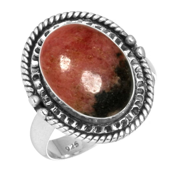 Natural Rhodonite Women Jewelry 925 Sterling Silver Ring