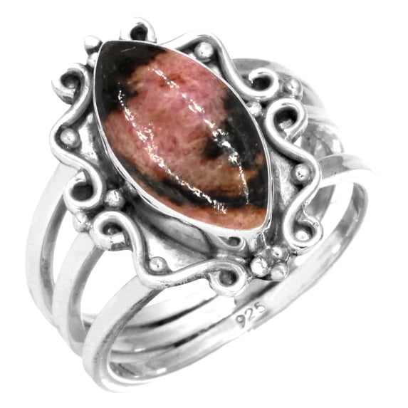 Natural Rhodonite Women Jewelry 925 Sterling Silver Ring