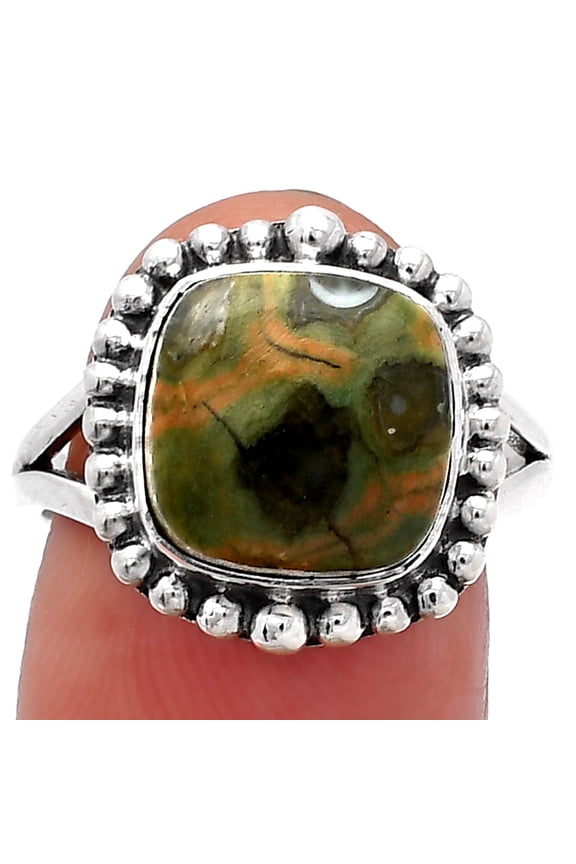Natural Rhyolite - Rainforest Jasper 925 Sterling Silver Ring s.8 Jewelry R-1154 SDR226047