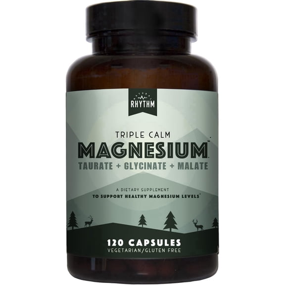 Natural Rhythm Triple Calm Magnesium Supplements for Sleep and Stress Relief, 120 Capsules