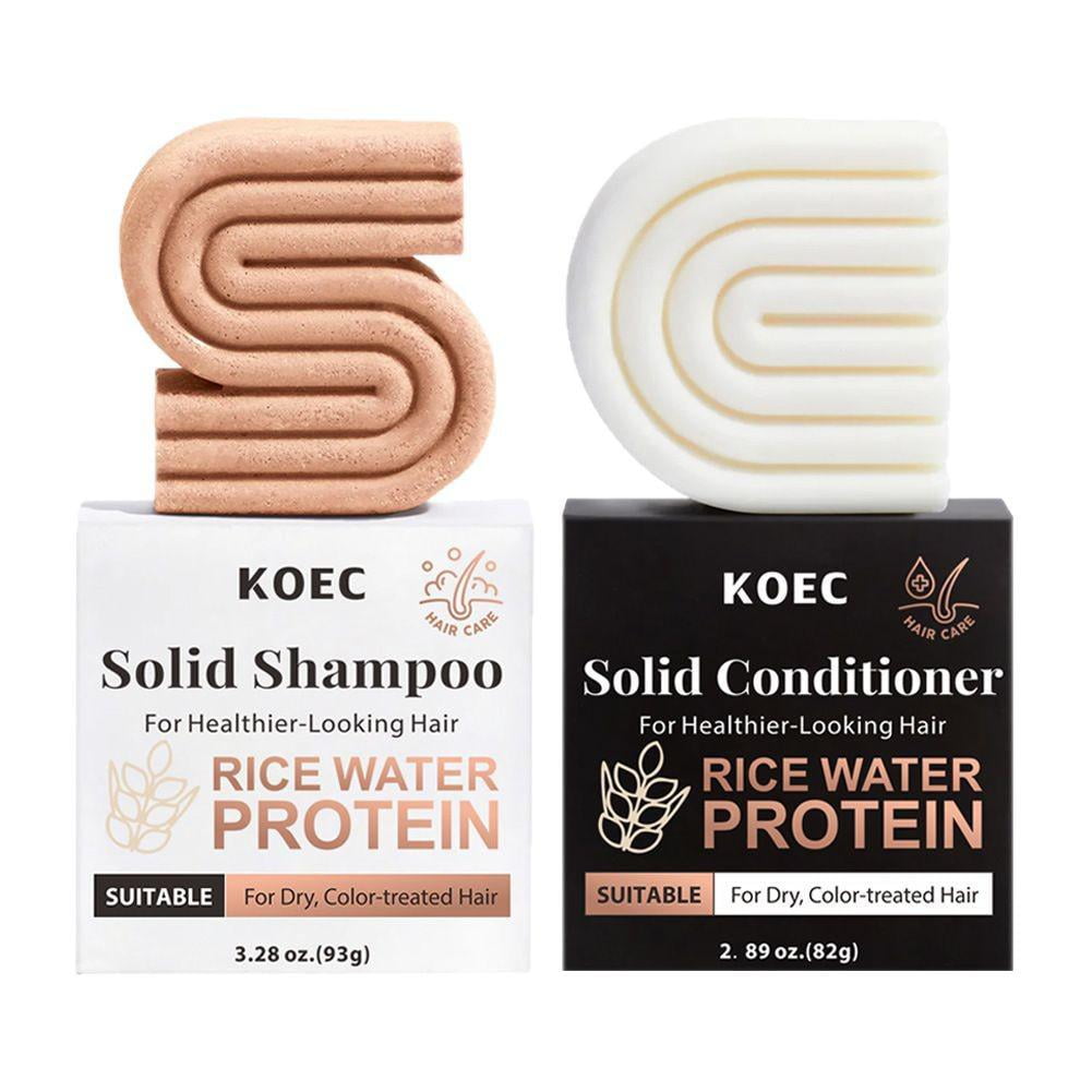 Natural Rice Essence Shampoo & Conditioner Soap Combo - 93g + 82g, Sulfate-Free, Travel-Friendly