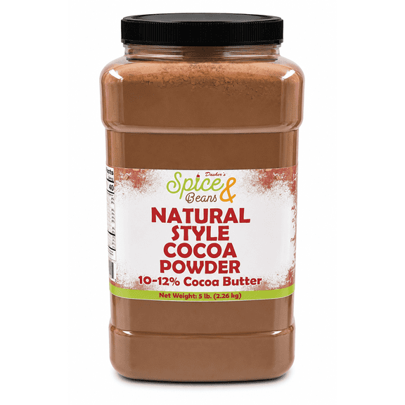 Natural Cocoa Powder 5 lb - 1012% Cocoa Butter - Unsweetened Baking Cocoa - Bulk - Rich Chocolate Flavor for Cakes, Brownies, Hot Chocolate & Smoothies - Dashers Spice & Beans