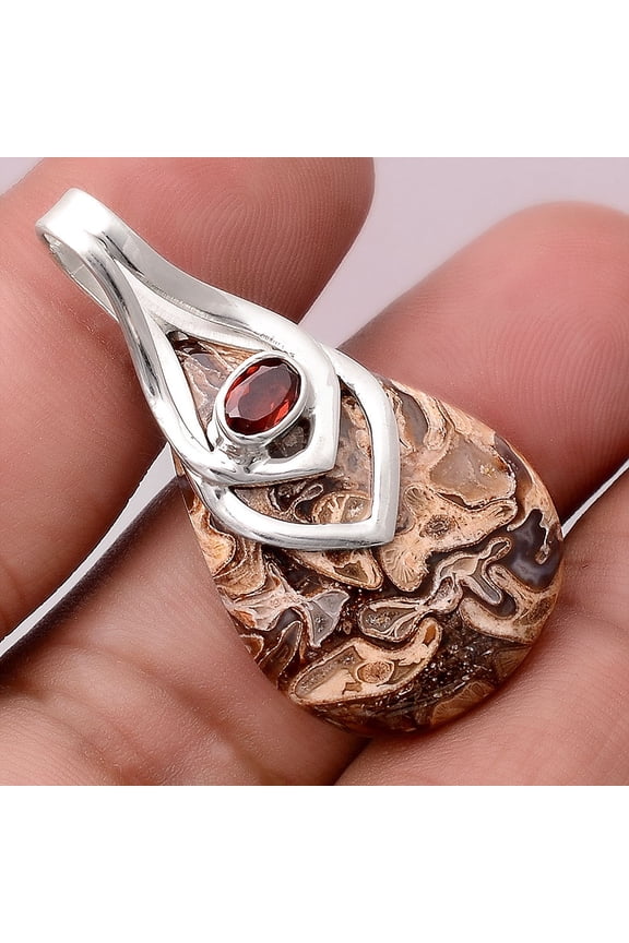 Natural Rock Calcy and Garnet 925 Sterling Silver Pendant Jewelry P-1562 SDP155385