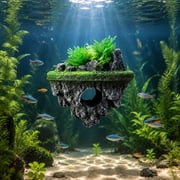 Natural Rock Floating Cave, Moss Aquarium Hideaway, Weightless Water Rest Platform for Aquatic Pets Tank Landscaping
