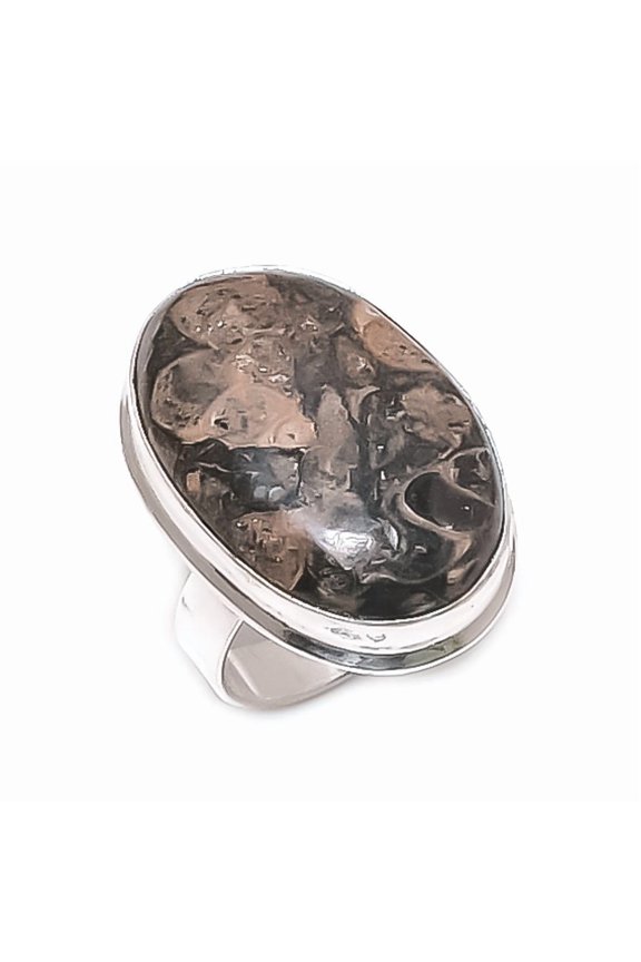 Natural Rock Fossil Gemstone 925 Sterling Silver Jewelry Ring Size 9